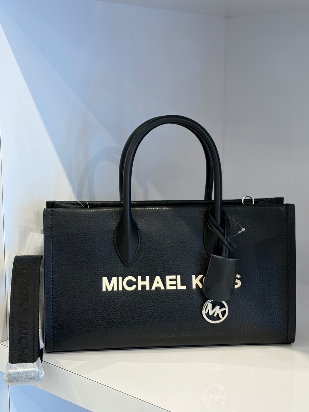 MICHAEL KORS Black Leather Logo Tote with Top Handles - Picture 4 of 11